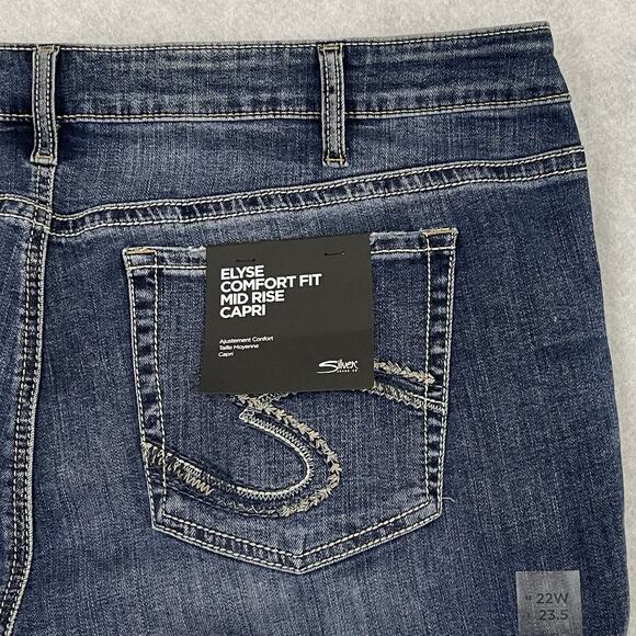 Silver Jeans Elyse Curvy Fit Mid‑Rise Capri 22W/23L Indigo NWT - Picture 14 of 15